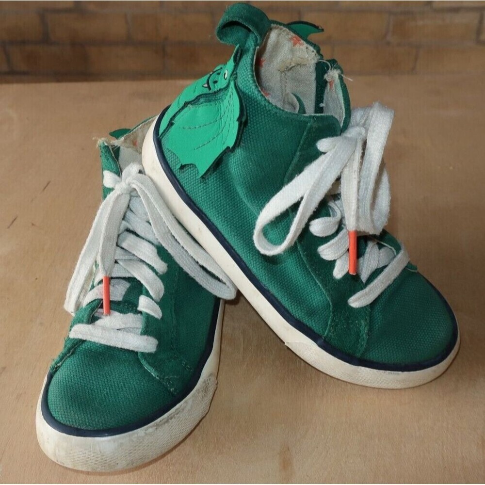 Mini Boden Dragon High Top Sneakers Size 29 Little Boys 11 11.5 Green Zip Up Tie - Picture 4 of 7